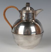 An Elizabeth II silver Jersey can and cover milk jug with wicker covered handle, Birmingham 1987