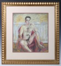 British School – Male seated nude study, 20th century pastel with coloured chalks, 52.5cm x 47.