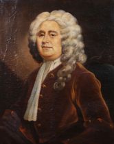 British School – Half Length Portrait of a Gentleman wearing a Periwig and Brown Coat, 20th