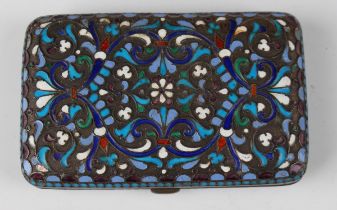 An early 20th century Russian silver and cloisonné enamel cigarette case, 84 zolotnik, of