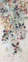 Jack Carter – Blackberries with Butterflies, watercolour, signed and dated 1984, 49cm x 21.5cm,