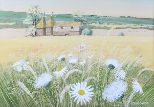 Paul Evans – ‘Daisies and Downs’, 20th century watercolour with gouache, signed recto, titled