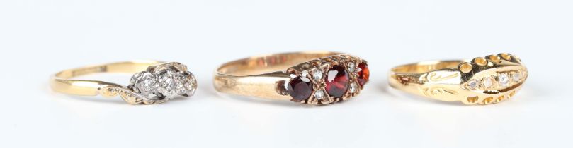 An 18ct gold and diamond five stone ring, Chester 1918, weight 2.1g, ring size approx M1/2, a 9ct