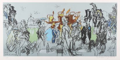 Feliks Topolski – ‘Eton v Harrow Cricket at Lords, 1983’, 20th century lithograph in colours, signed