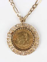 A 9ct gold pendant, mounted with a South Africa Krugerrand 1978, length 5.5cm, with a 9ct gold