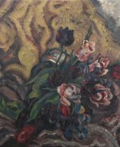 British School – Still Life of Flowers, 20th century oil on canvas, 59.5cm x 49.5cm, within a