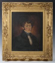 British School – Half Length naïve Portrait of a Gentleman, 20th century oil on canvas, 50cm x 39.