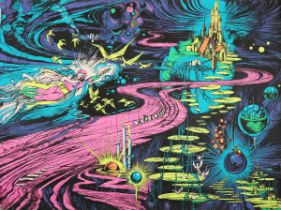 Asher Ein Dor – Science Fiction Scene (Psychedelic Blacklight Poster), 20th century screenprint,