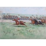George Finch Mason – ‘Georgic wins the Cambridgeshire’, watercolour with gouache, signed, titled and