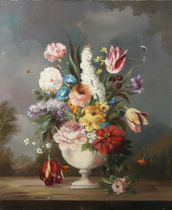 Jan, Dutch School – Still Life of Flowers in an Urn, 20th century oil on canvas, signed, 76cm x