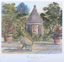 His Majesty King Charles III – ‘The Terrace, Highgrove House’, colour lithograph, signed, dated 2007