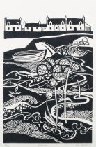 Liz Myhill – ‘Driftline’, 21st century linocut, signed, titled, dated ’07 and editioned 12/40 in