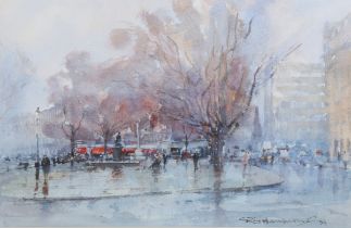 Roy Hammond – ‘Sloane Square in the Rain, London’, 20th century watercolour, signed and dated ’94