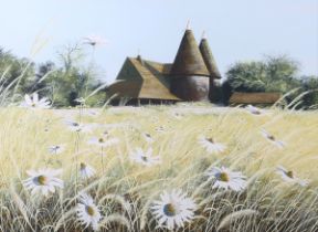 Paul Evans – Oast House in a Landscape, 20th century watercolour with gouache, signed and dated ’83,