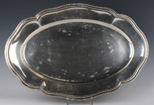 A mid-20th century Italian .800 silver oval platter with shaped reeded rim, marked for Alessandria