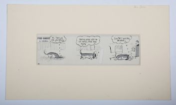 Alex Graham – ‘Fred Basset’, 20th century pen with ink on card, titled and captioned, 11cm x 33cm,