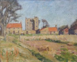 Richard Rees – Landscape with Farm Buildings, probably France, 20th century oil on canvas, artist’