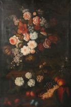 After the Dutch School – Still Life of Flowers and Fruit, 20th century oil on canvas, 91cm x 60.