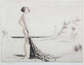 Nat Long [Nathaniel John Long] – ‘The Silk Wrap’, early/mid-20th century etching with drypoint,