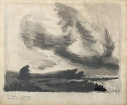 British School – Stormy Landscape, 20th century ink with watercolour over pencil, indistinctly