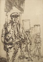 Frank Alford – Workers Strike, etching with drypoint on laid paper, signed and dated 1921 in pencil,