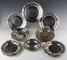 A set of three mid-20th century Italian .800 silver circular plates with shaped rims, marked for