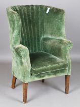 A 20th century George III style fanned tub back armchair, upholstered in green velour, height 107cm,