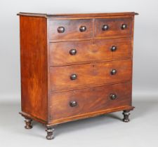 A late Victorian mahogany chest of two short and three long drawers, height 118cm, width 112cm,