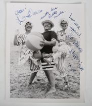 An autographed black and white oversized photograph signed and inscribed by Les Dawson, Ruth Madoc