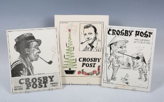 An autographed manuscript cover design for 'Crosby Post' signed by Bing Crosby, the pen and ink