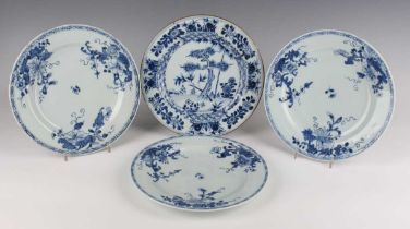 A Chinese blue and white export porcelain plate, Kangxi period, painted with a pine tree and