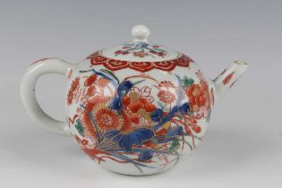 A Chinese Imari export porcelain teapot and cover, 18th century, of globular form, painted and