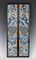 A pair of Chinese silk embroidered rectangular sleeve panels, late 19th century, each worked in