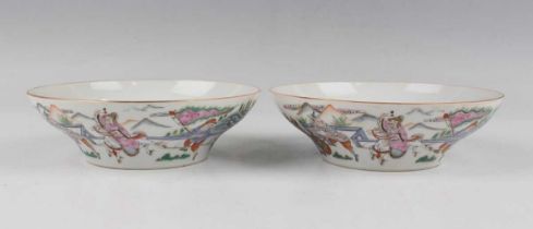 A pair of Chinese famille rose porcelain shallow bowls, mark of Daoguang and possibly of the period,
