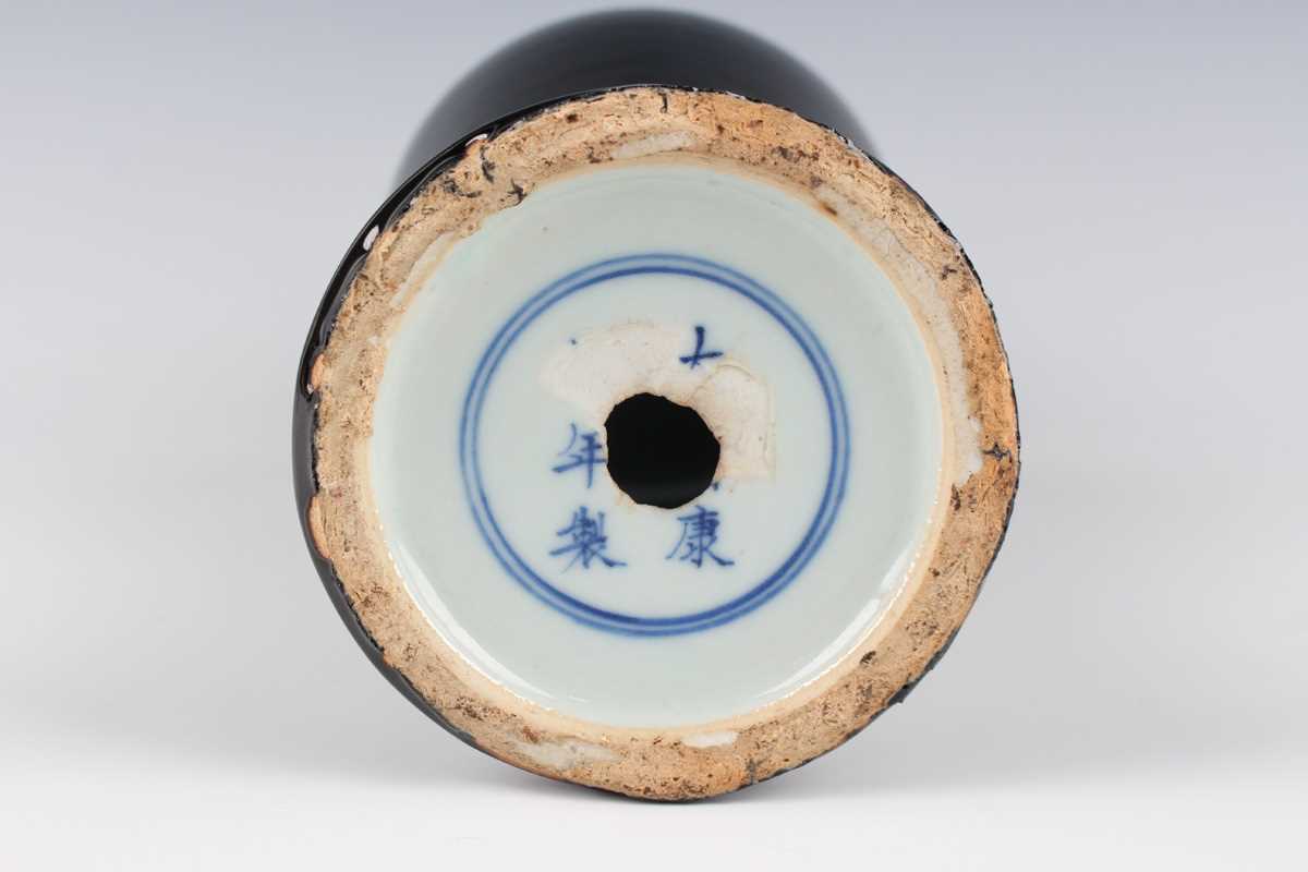 A Chinese mirror black glazed porcelain vase, mark of Kangxi and probably early 18th century, of - Image 3 of 8