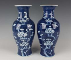 A near pair of Chinese blue and white porcelain vases, early 20th century, each of baluster form,