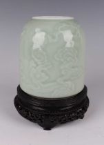 A Chinese celadon glazed porcelain beehive water coupe, mark of Kangxi but later Qing dynasty, the