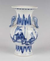 A Chinese blue and white porcelain vase, mark of Kangxi but late Qing dynasty, the globular body