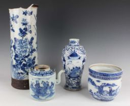 A Chinese blue and white porcelain vase, mark of Kangxi but late 19th century, of baluster form,