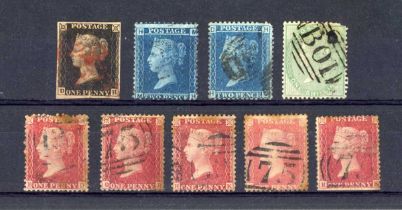 Great Britain stamps in an album, two stock books and folder with 1840 1d black used (4 margins),