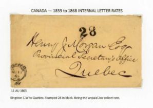 Canada postal history written up in binder with pre stamp covers from 1834, different rate markings,