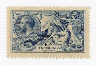 Great Britain 1915 stamp 10 shillings blue mint (toned gum), De La Rue printing (SG 412).