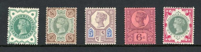 Great Britain stamps on cards or album leaves with 1d reds, surface printed 3d rose (7 used), 2½d