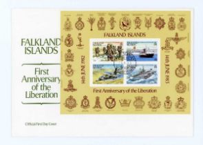 Great Britain stamps and first day covers in three albums, plus an album of Falkland Islands