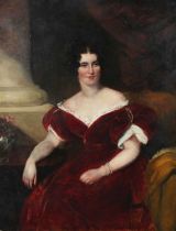 Circle of Thomas Lawrence – Three Quarter Length Portrait of a Lady wearing a Red Velvet Dress,