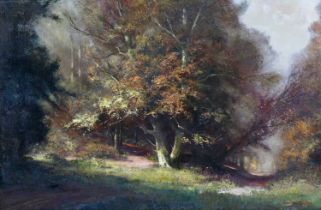 Kenneth Denton – ‘Autumn Morning’, 20th century oil on board, signed recto, titled verso, 44.5cm x