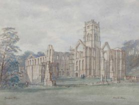 Henry George Rushbury – ‘Fountains Abbey’, early 20th century watercolour with ink, signed and