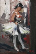 Roy Petley – ‘La Ballerine’, 20th century oil on board, signed with initials recto, titled David