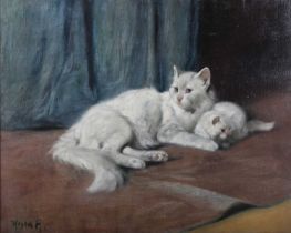 Arthur Heyer – White Turkish Angora Cat and Kitten, late 19th/early 20th century oil on canvas,