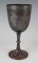 An Edwardian silver goblet, the 'U' shaped body presentation inscribed, on a beaded knop stem and